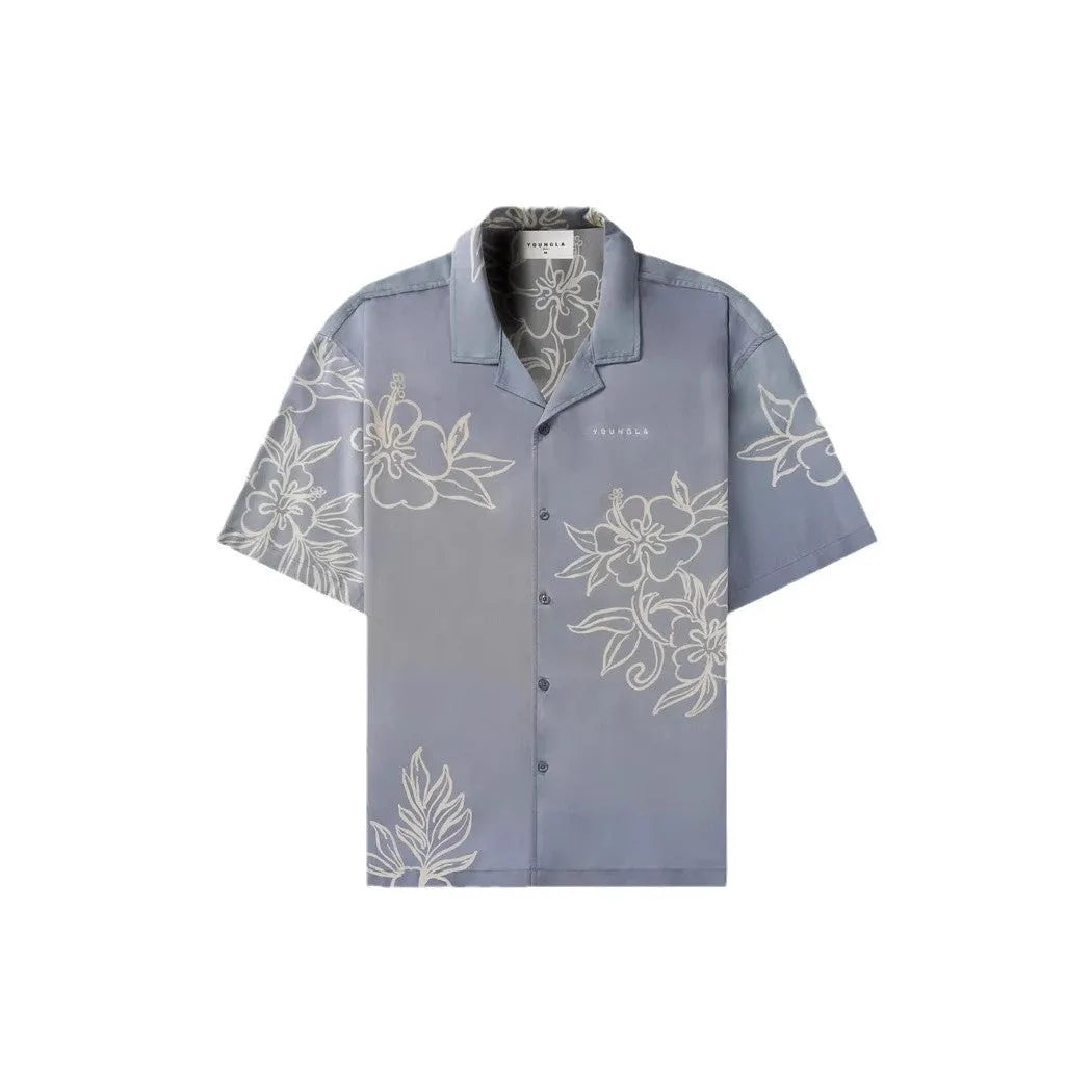 Men's printed flower pattern short sleeve top in polyester fabric with loose casual fit