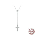 Women's silver love cross necklace on a V-neck O-ring chain, BSN384 colour.
