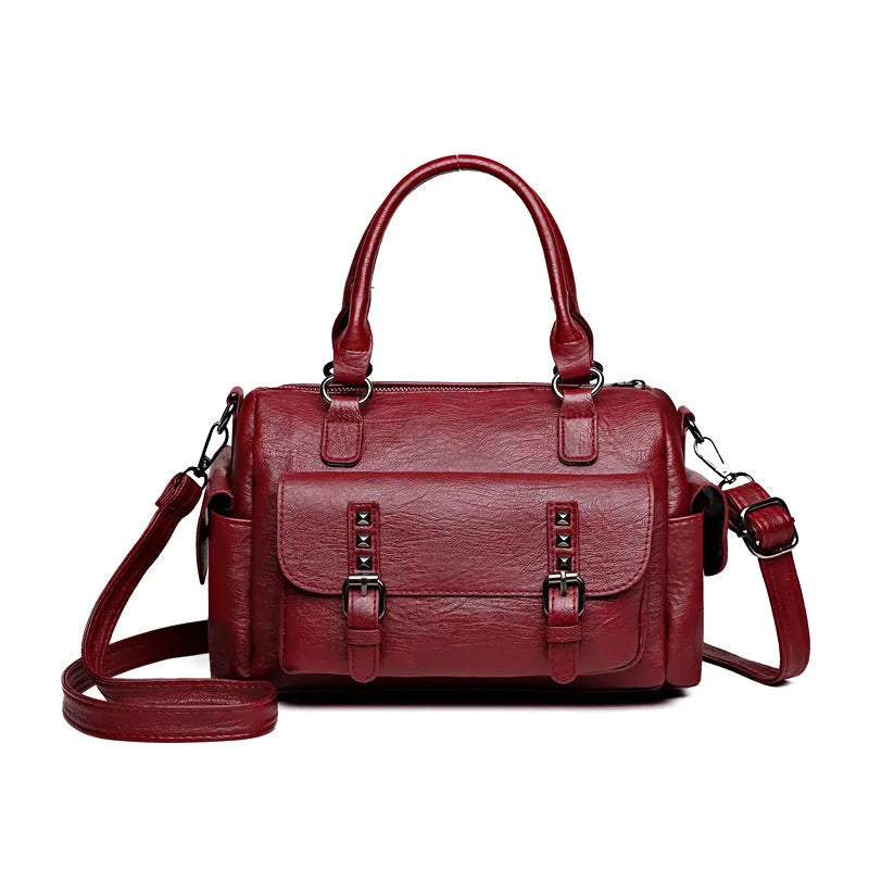 Vintage style large messenger bag in PU leather with contrasting stitching