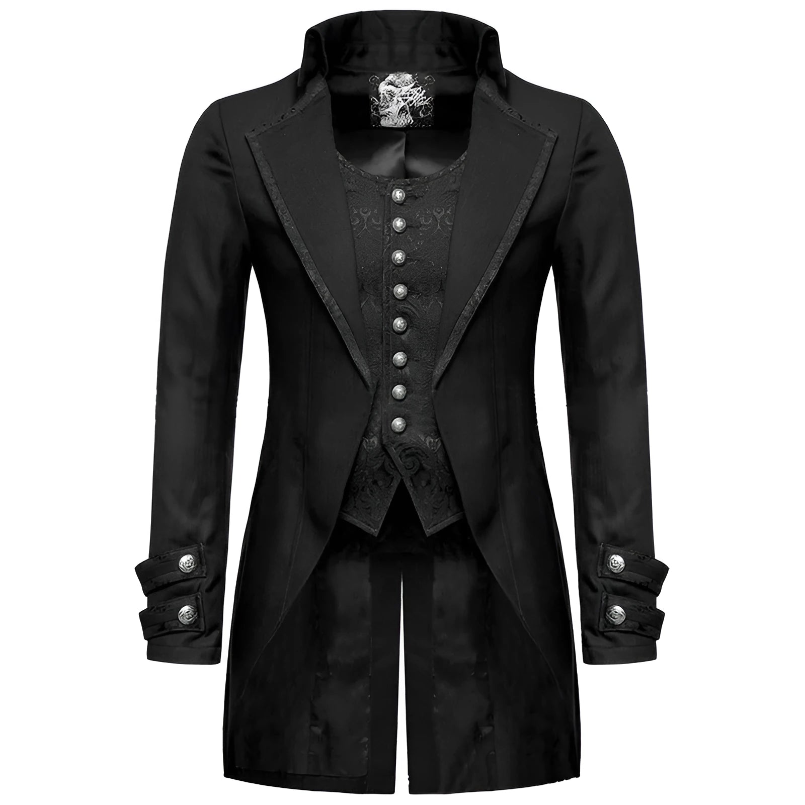 Black Victorian morning gown jacket for men's and women's Gothic cosplay and formalwear.