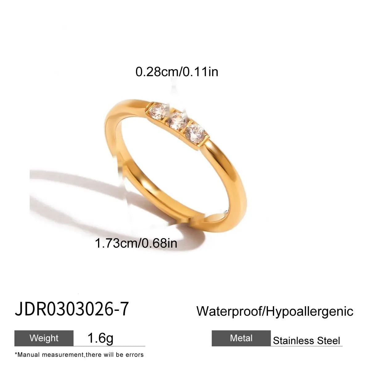 Geometric zircon ring in titanium steel with non-fading finish on a hand.