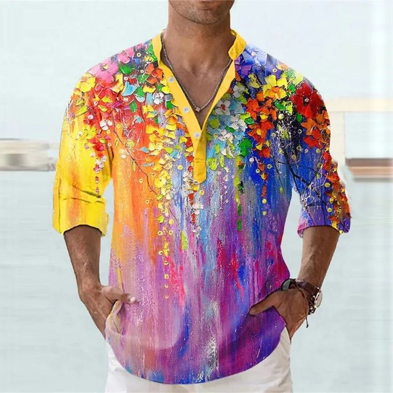 British style striped bamboo hemp shirt with 3D thermal transfer pattern for teenage summer wear