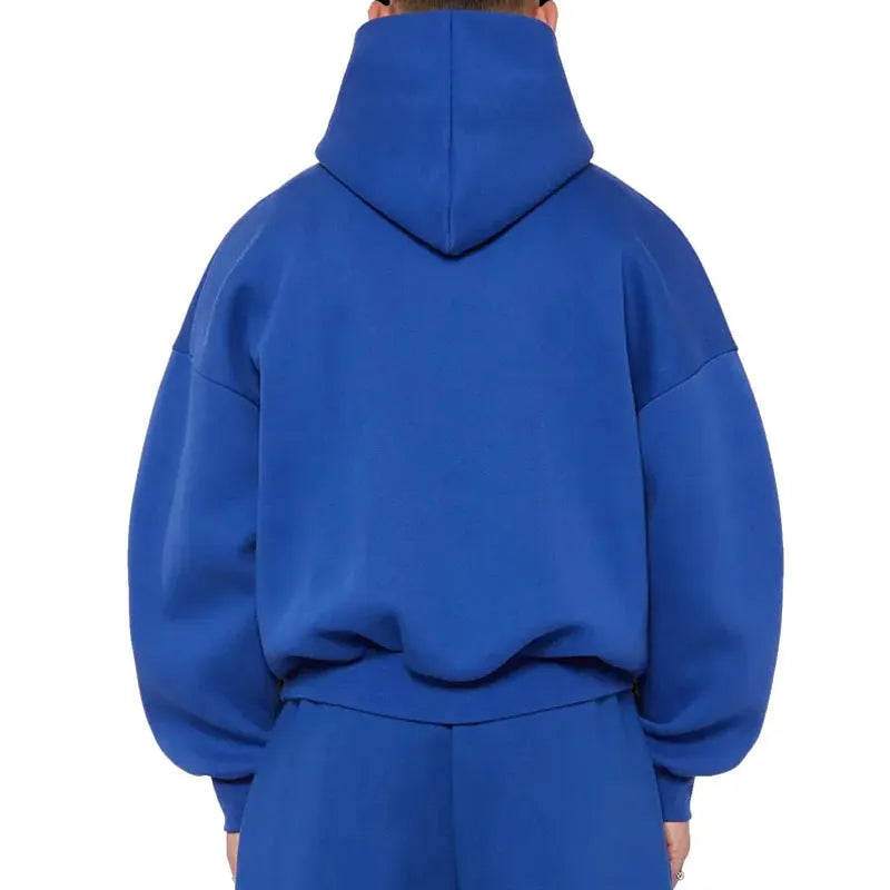 Men's grey fleece-lined cotton hoodie with pullover design and wool lining