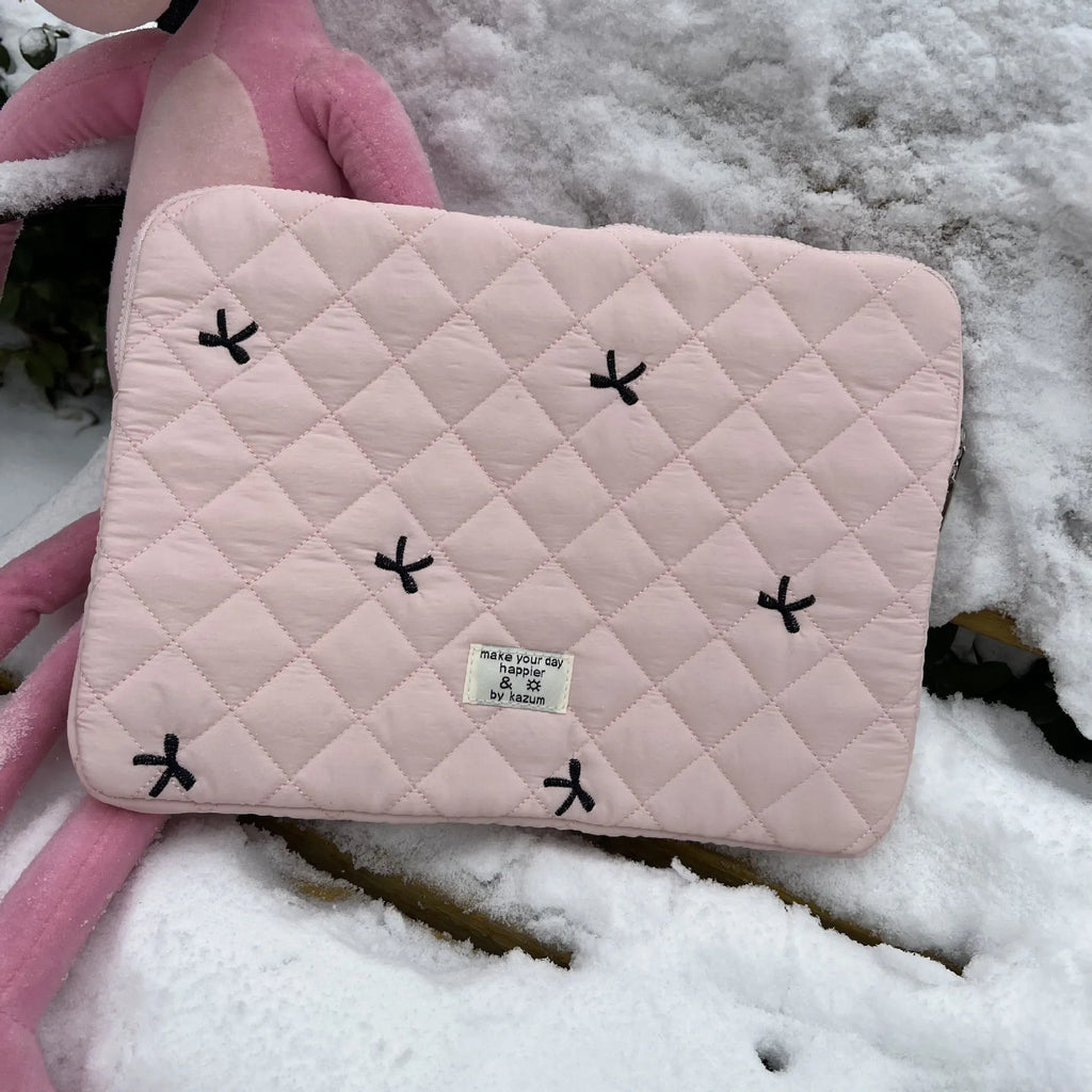 Embroidered rhombus bow design laptop storage bag in nylon material