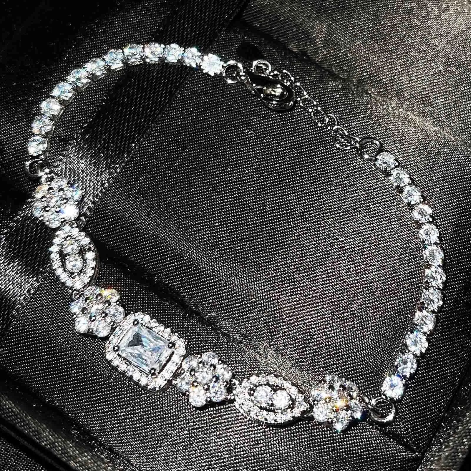Women's S925 sterling silver-plated geometric bracelet with zircon stones and copper white gold plating