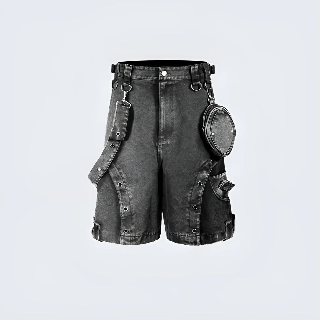 Women's retro high street loose washed denim shorts with high waist design in picture colour