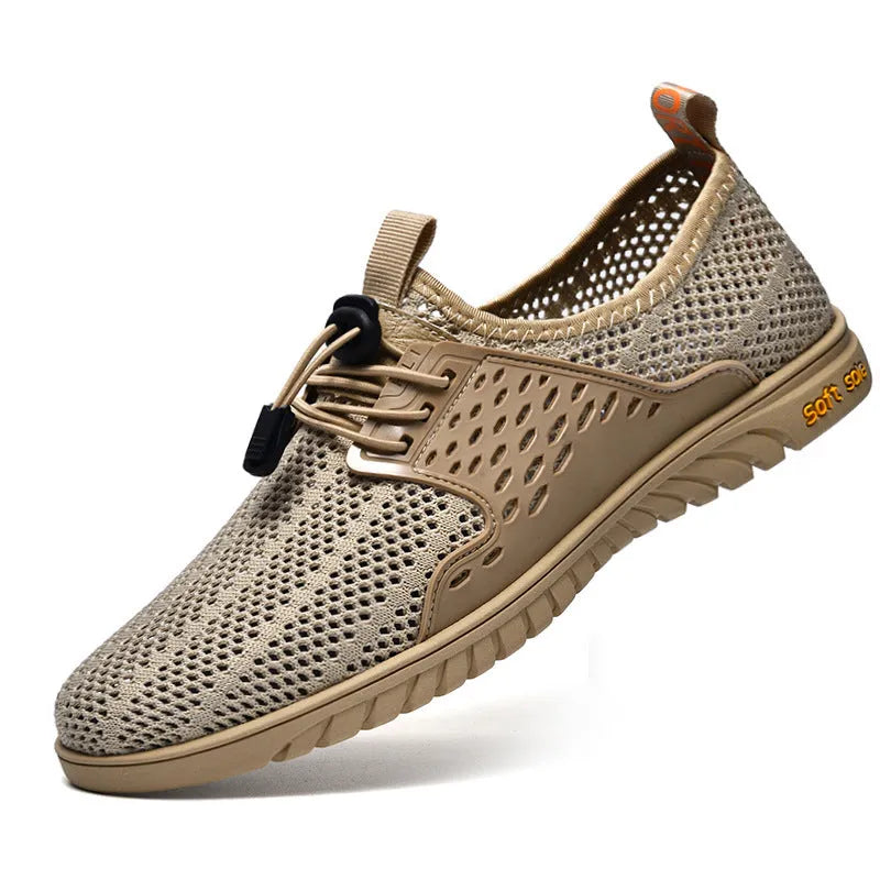 Men's black mesh casual sports shoes with elastic band and rubber sole