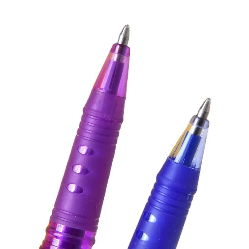 Heat-erasable gel pen set with plastic barrels and stainless steel nibs in multiple colours
