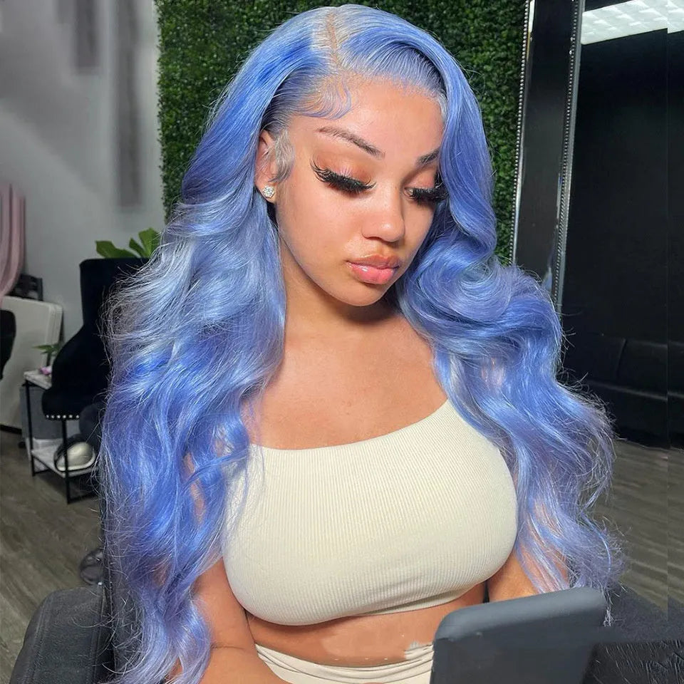 Real human hair body wave lace front wig with transparent lace frontal showing natural hairline