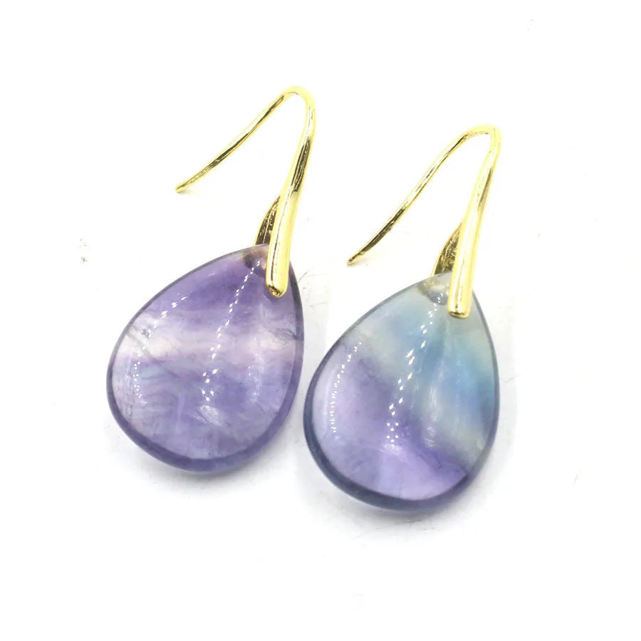 Geometric water drop crystal earrings with electroplated finish in multiple gemstone colours