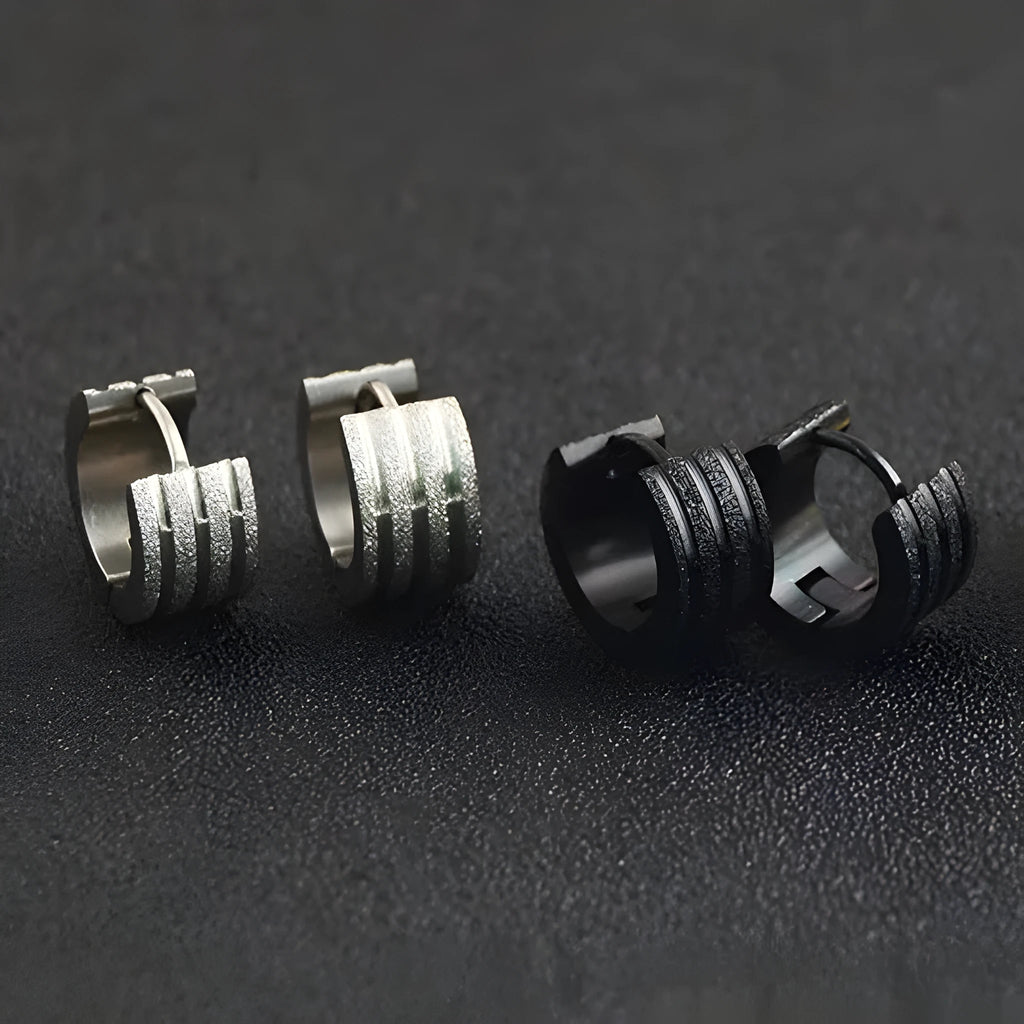 Korean style geometric three-line frosted earrings in electroplated titanium steel