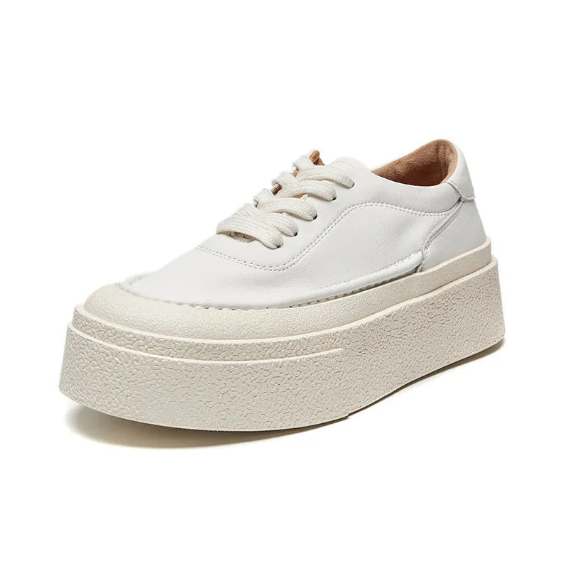 Women's black platform sports board shoes with embossed cowhide upper and tie fastening