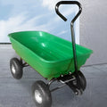 Green TC2145 four-wheel plastic dumptruck with a steel and PP body for garden hauling.