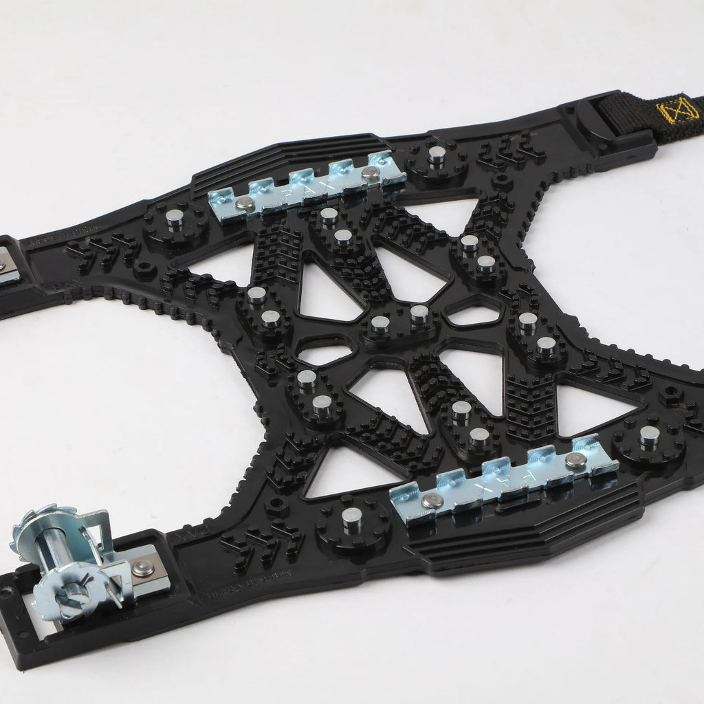 Universal black and yellow steel plate anti-skid tyre chain set with tools for car and SUV