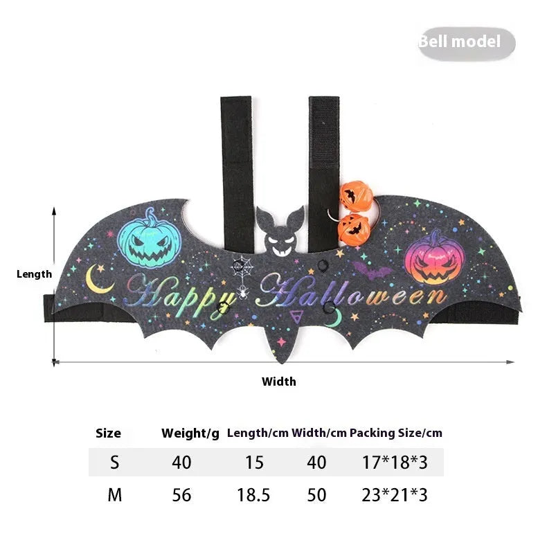 Halloween batwing costume for a cat on a mannequin, shown in orange pumpkin bat colour variant.
