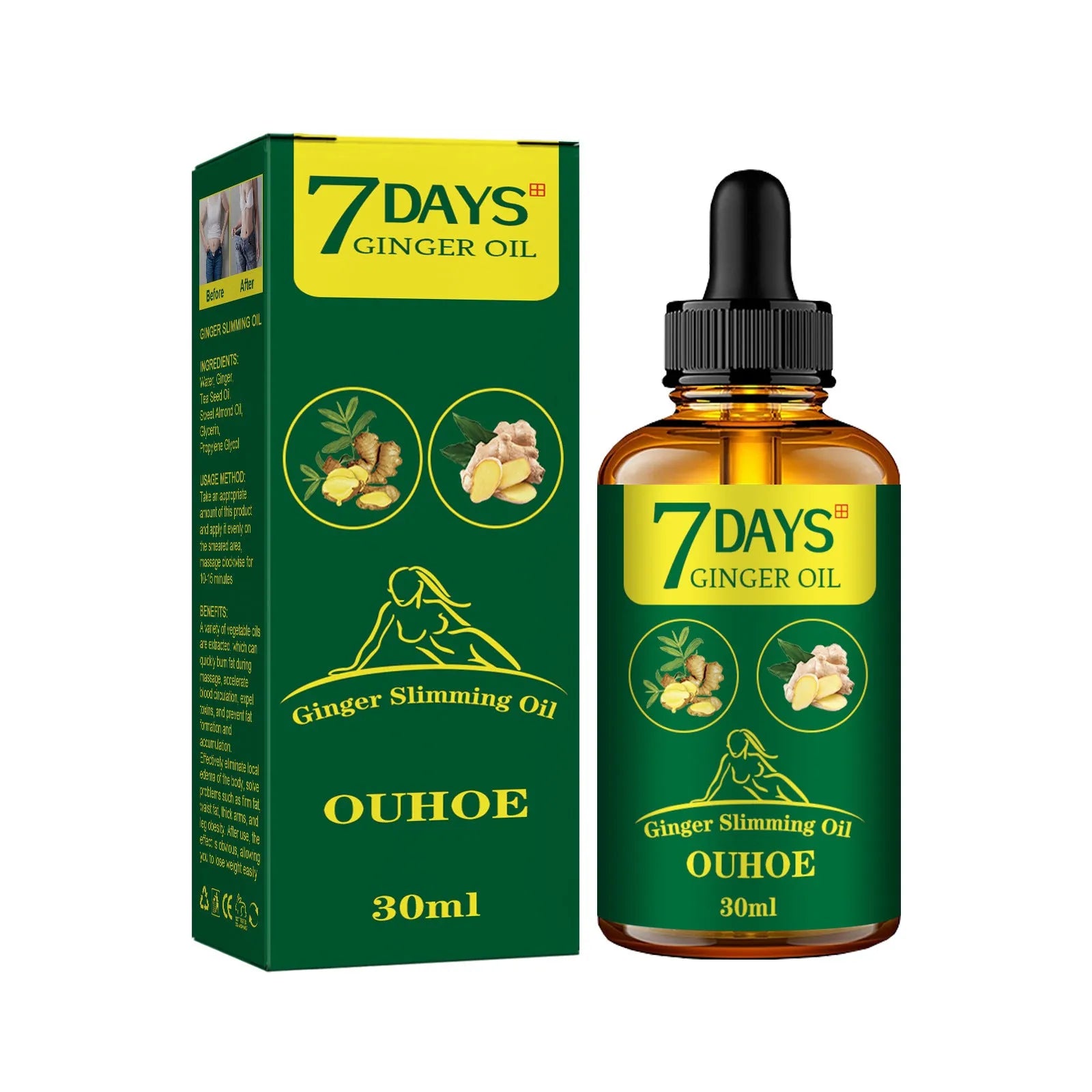 30ml bottle of ginger essential oil for body shaping and thigh muscle firming care