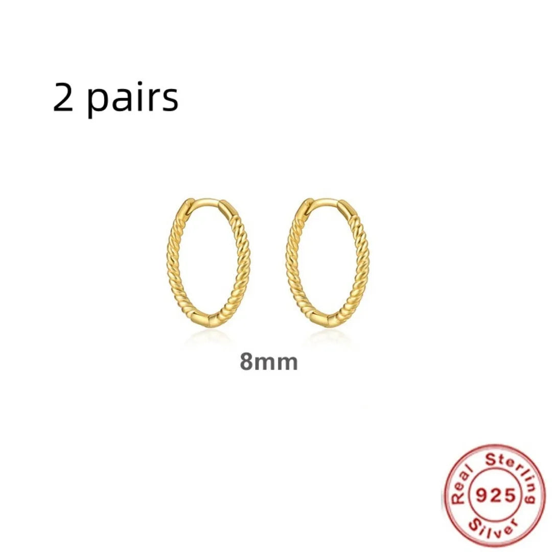 S925 sterling silver twisted string round ring earrings in gold or platinum colour