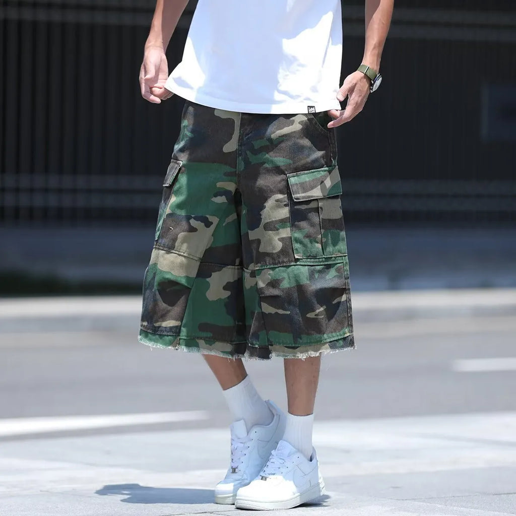 Men's American retro workwear camouflage shorts in loose cropped summer style