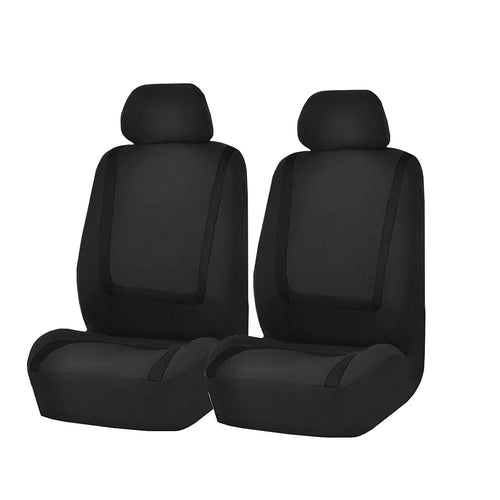 Fully enclosed universal car seat cover set in fabric material, showing headrest and seat panels.