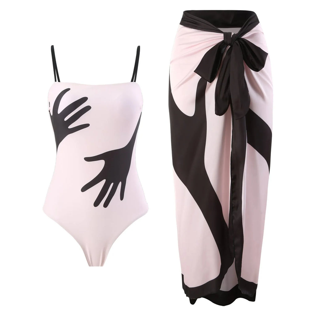 Women's patterned polyester bikini swimsuit with removable tulle skirt in available sizes