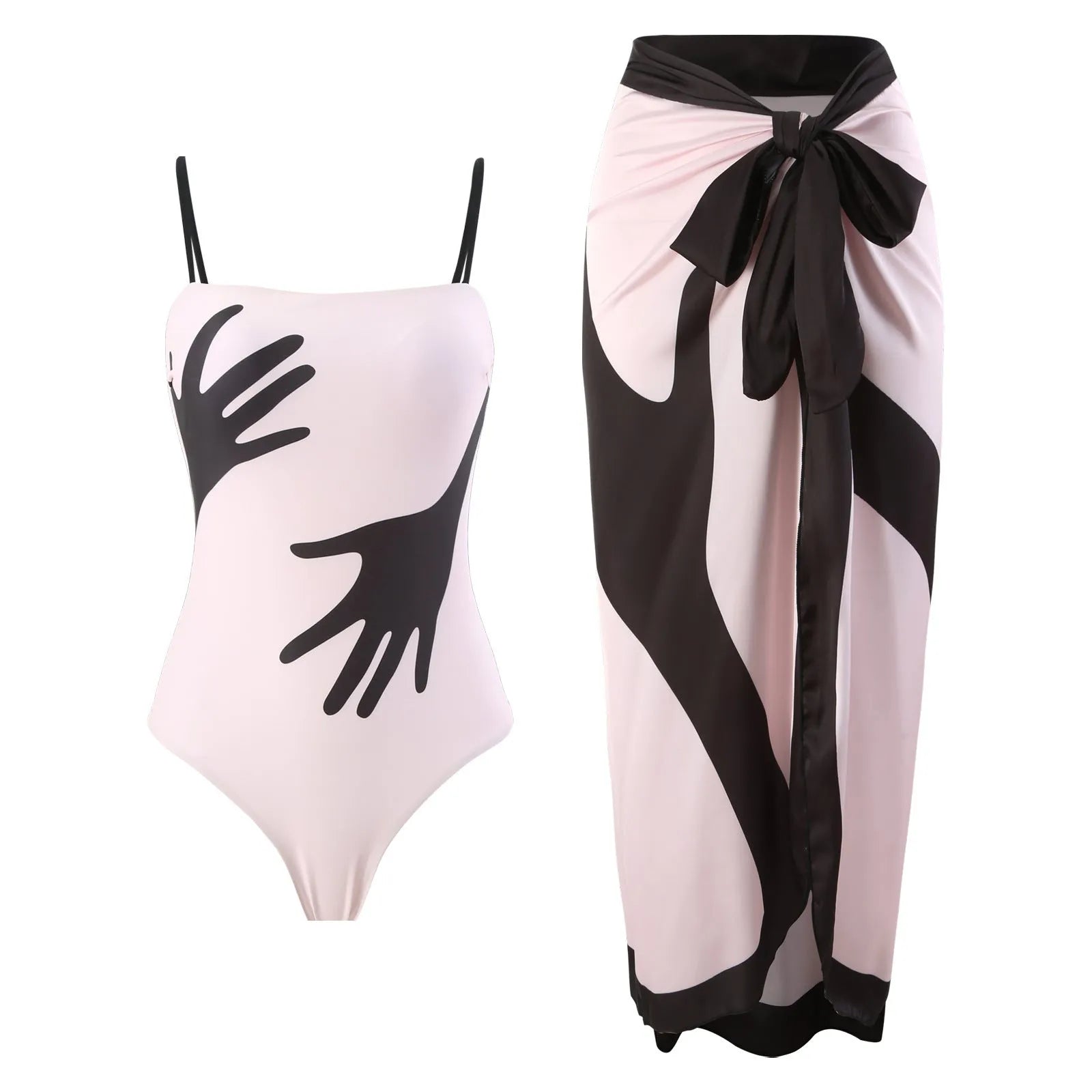 Women's patterned polyester bikini swimsuit with removable tulle skirt in available sizes