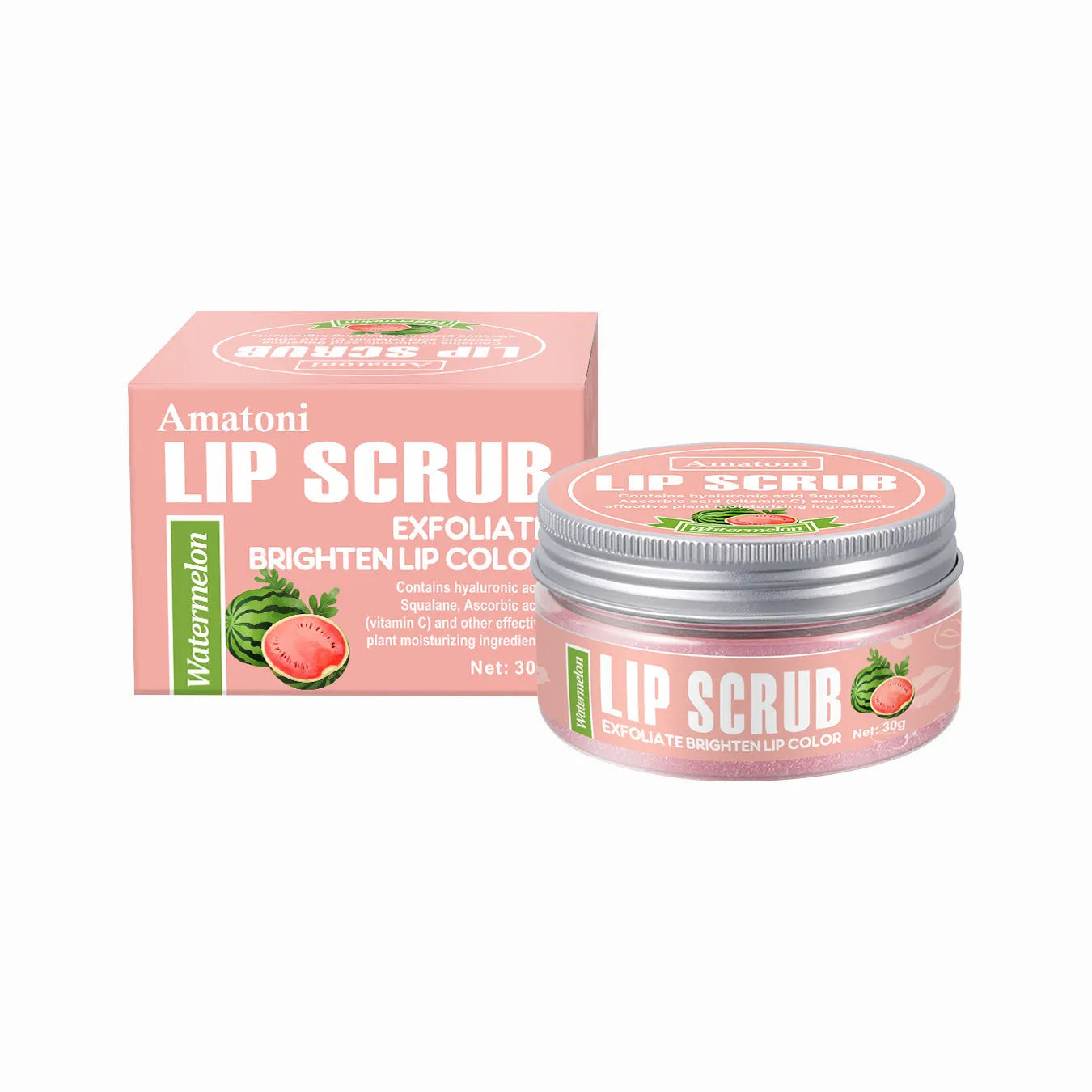 Amatoni fruit flavour lip scrub cream in a 30g container