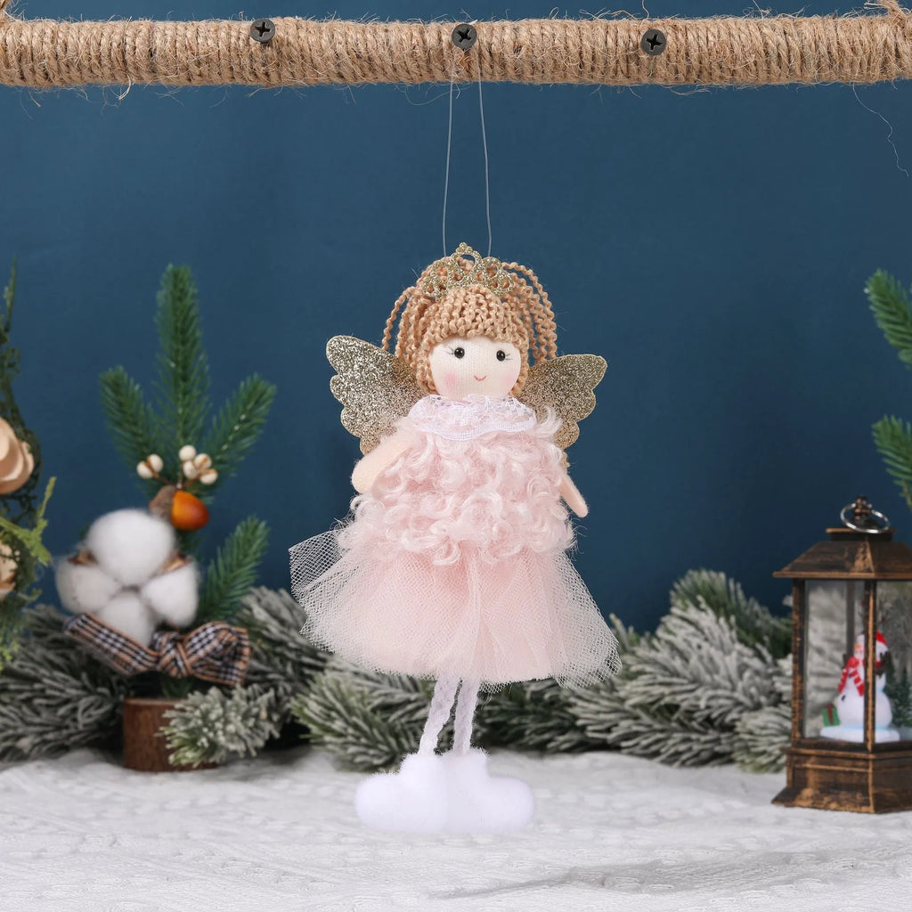Cloth Christmas angel hair pendant for a girl's high ponytail in white, pink, or khaki colour