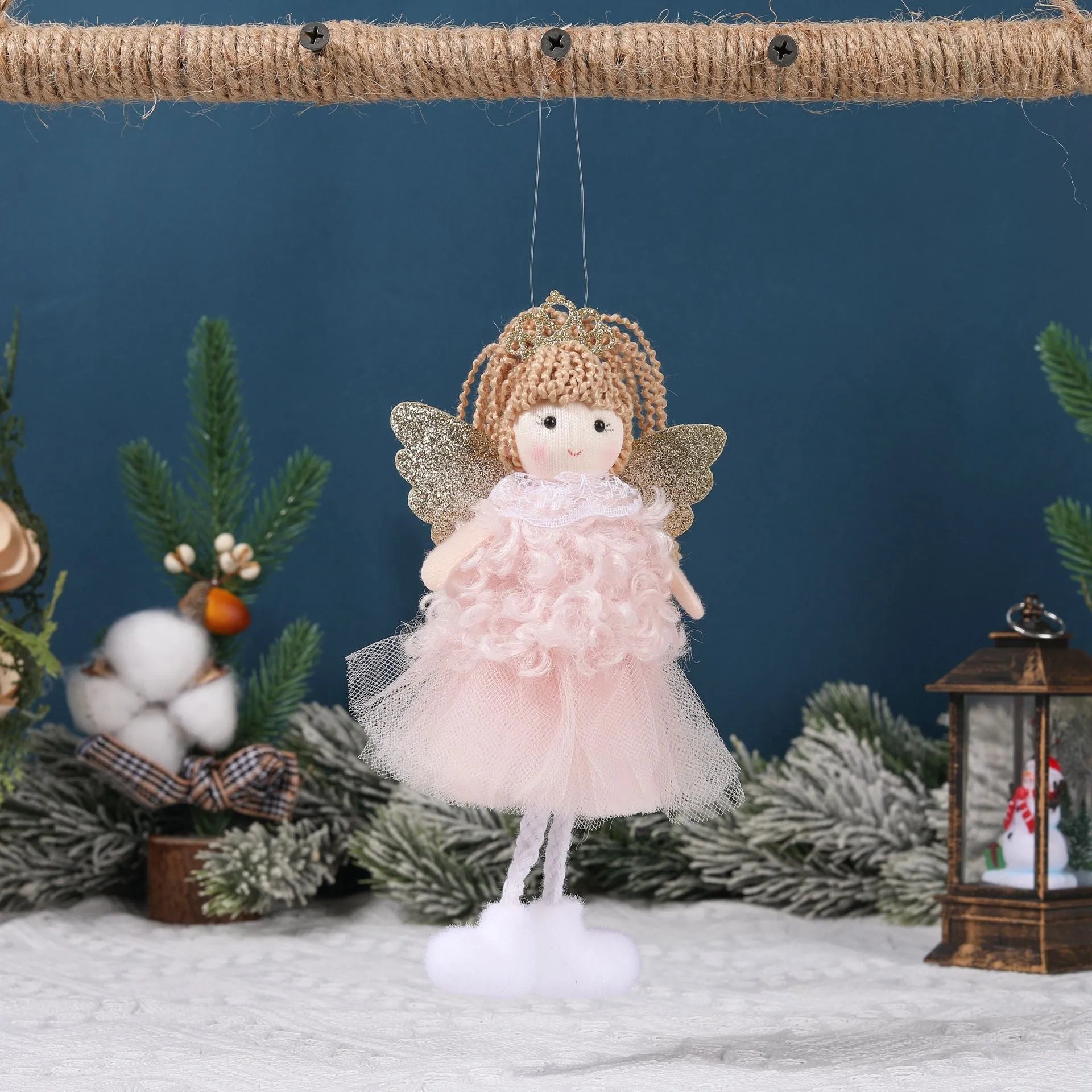 Cloth Christmas angel hair pendant for a girl's high ponytail in white, pink, or khaki colour