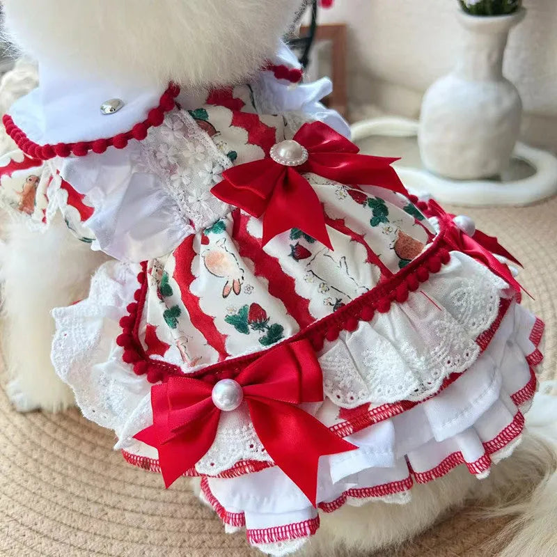 White polyester rabbit skirt costume for a small dog in princess style.