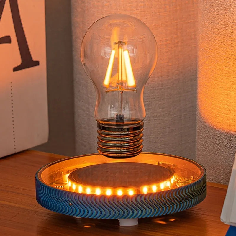 Magnetic suspension moon night lamp with 3D printed design floating above surface