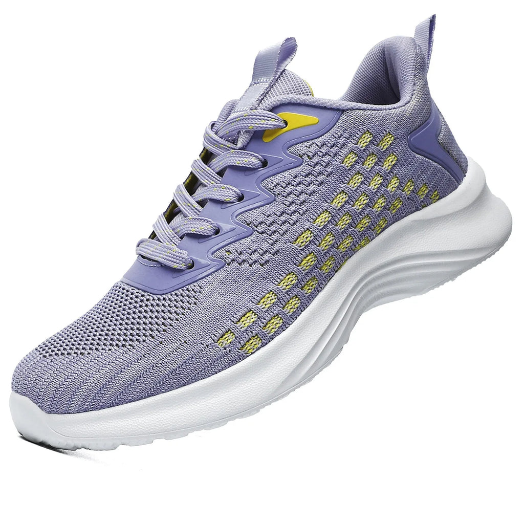 Women's lavender purple Flyknit running shoes with hollow elements and mesh lining