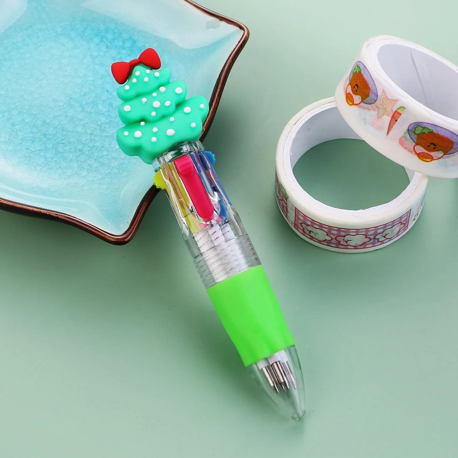 Christmas four-colour press ballpoint pen showing 11cm length with festive designs