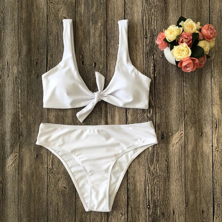 European American style pure colour bikini swimsuit in black, white, pink, red, wine red options