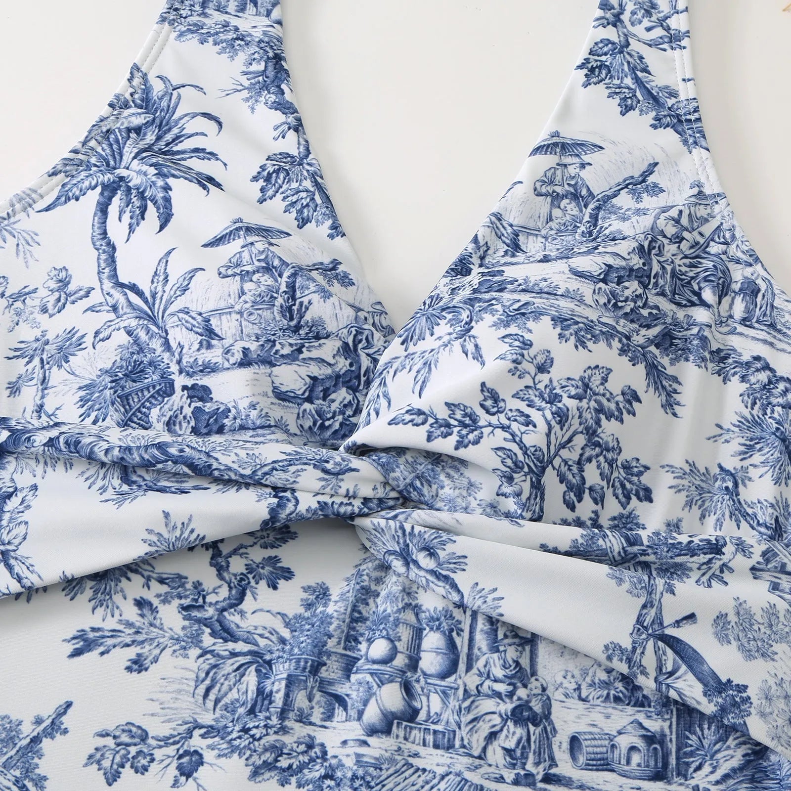 Women's conservative one-piece swimsuit with vintage floral print and short sleeves