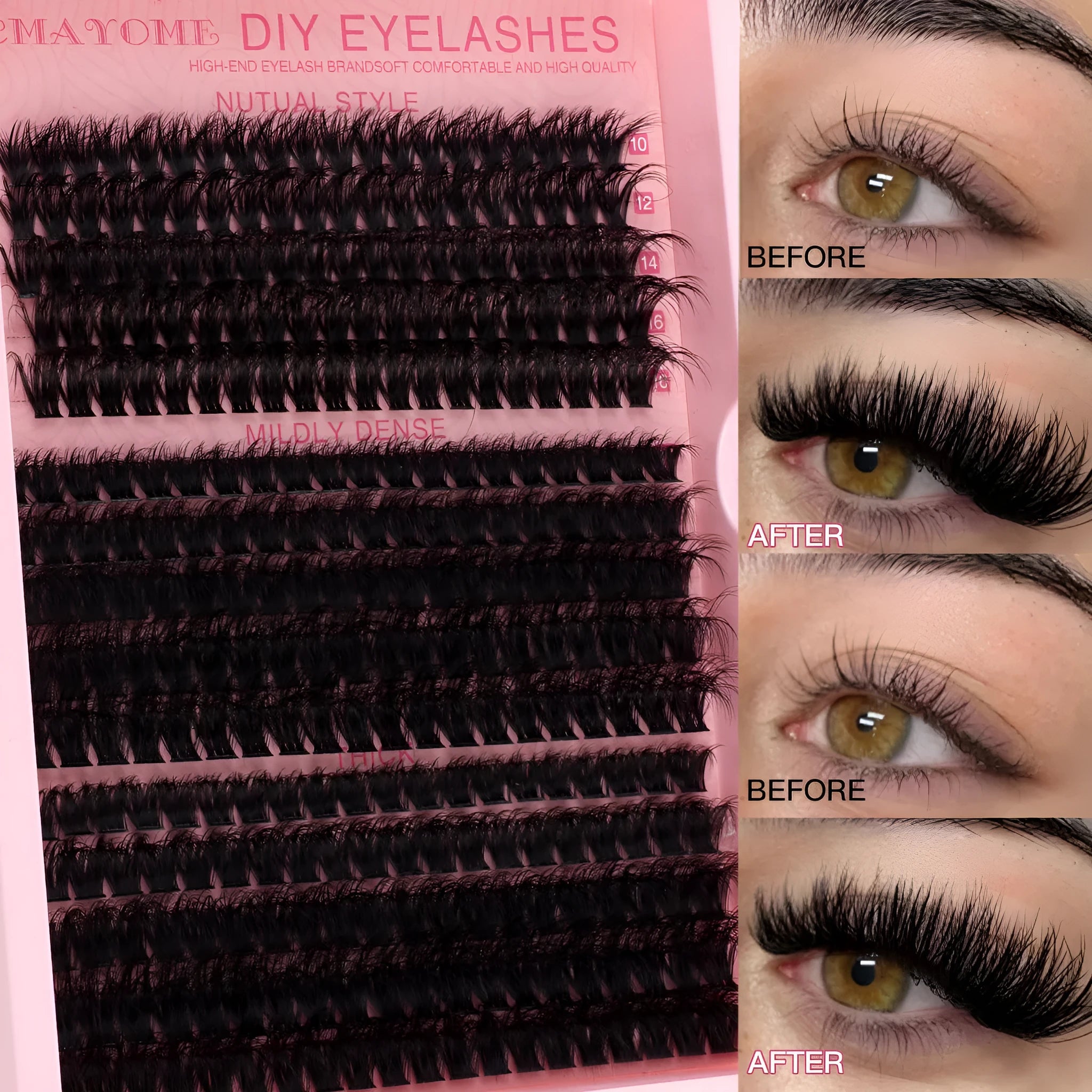 DIY false eyelash extension kit with cluster lashes and professional tweezers