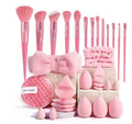 Hydrophilic non-latex beauty tools set with pink, brown and purple applicators for face and makeup