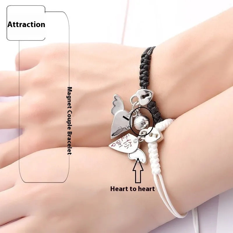 Magnetic couple bracelets with crown design and electroplating finish