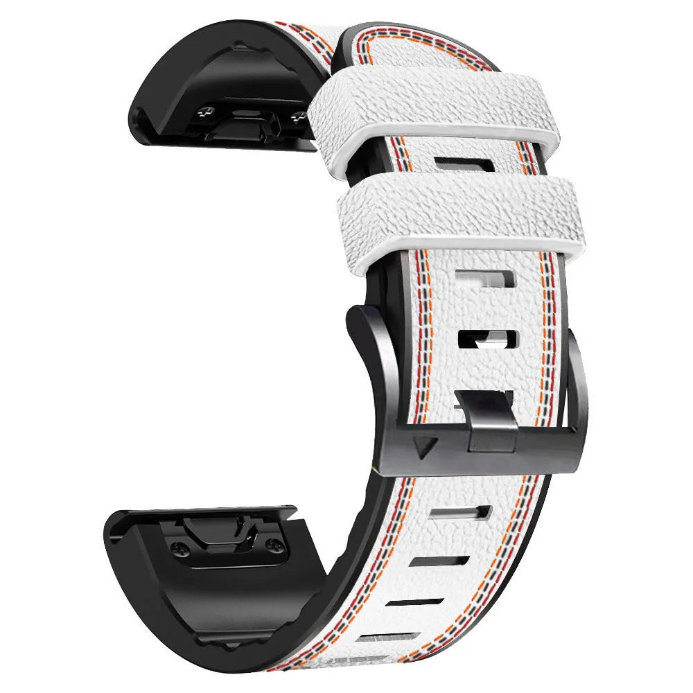 Silicone leather quick release watchband for Garmin Fenix smartwatch in black