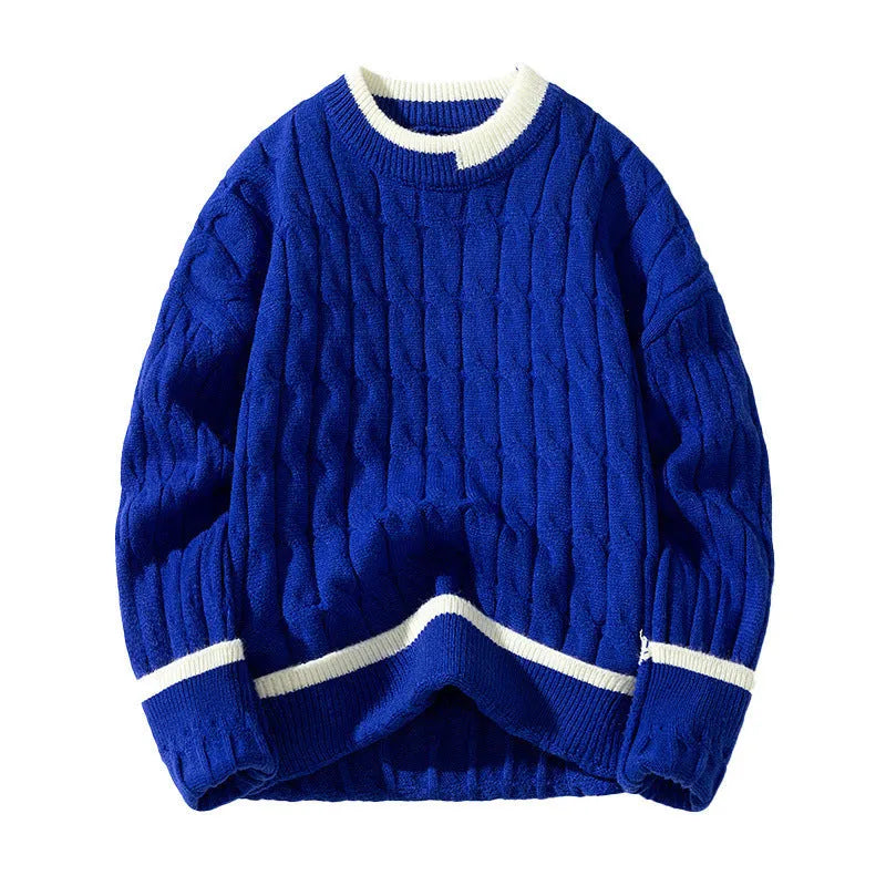 Man wearing a loose-fit long sleeve modal sweater in light blue, part of a two-piece set.