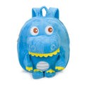 Blue soft plush dinosaur children's backpack with embroidery and a soft handle.