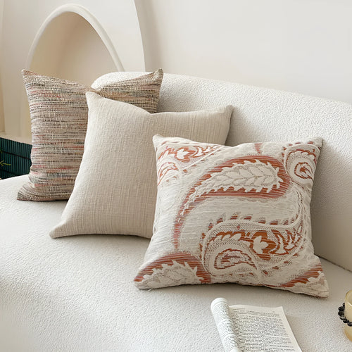 American-style jacquard paisley pillow cover in amber colour showing plant and flower pattern