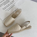 Women's beige canvas flat sandals with animal pattern, low-top retro fisherman style