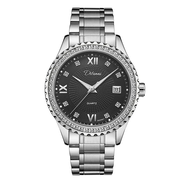 Men's gold automatic mechanical watch with black dial and luminous hands, business style waterproof timepiece