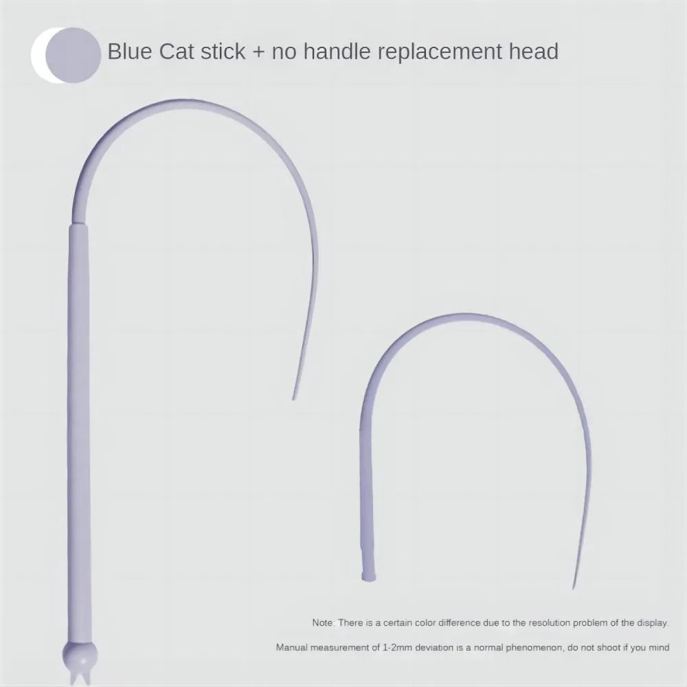 Blue silicone mouse tail cat teaser stick toy with cat head design, 80cm length