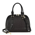 Large black structured shell-shaped crossbody shoulder bag with shoulder strap