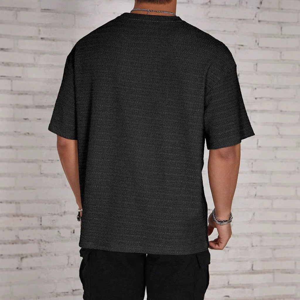Men's slim-fit loose hollow polyester t-shirt in light blue colour.