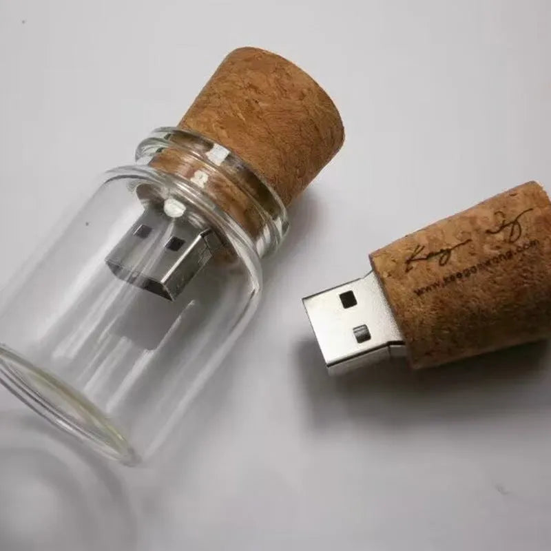 Transparent wooden wish drift bottle shaped USB flash drive for data storage