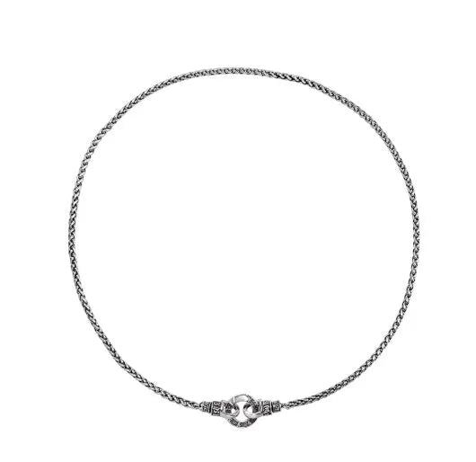 S925 sterling silver clavicle necklace with chain length options on display