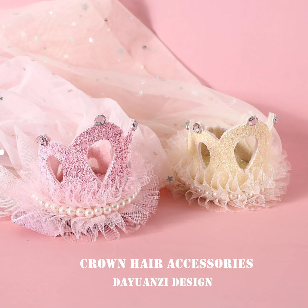 Adjustable princess crown headdress for cats in beige or pink veil options