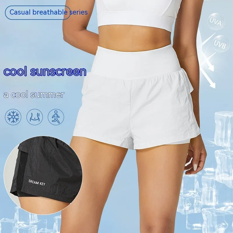 Women's cotton blend quick-dry sports shorts in loose fit showing colour options